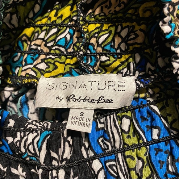 NEW Signature Robbie Bee Blue Green Paisley Smocked High Neck Shift Dress - Picture 4 of 5